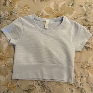 Aerie Light Blue Ribbed Cropped Workout Top